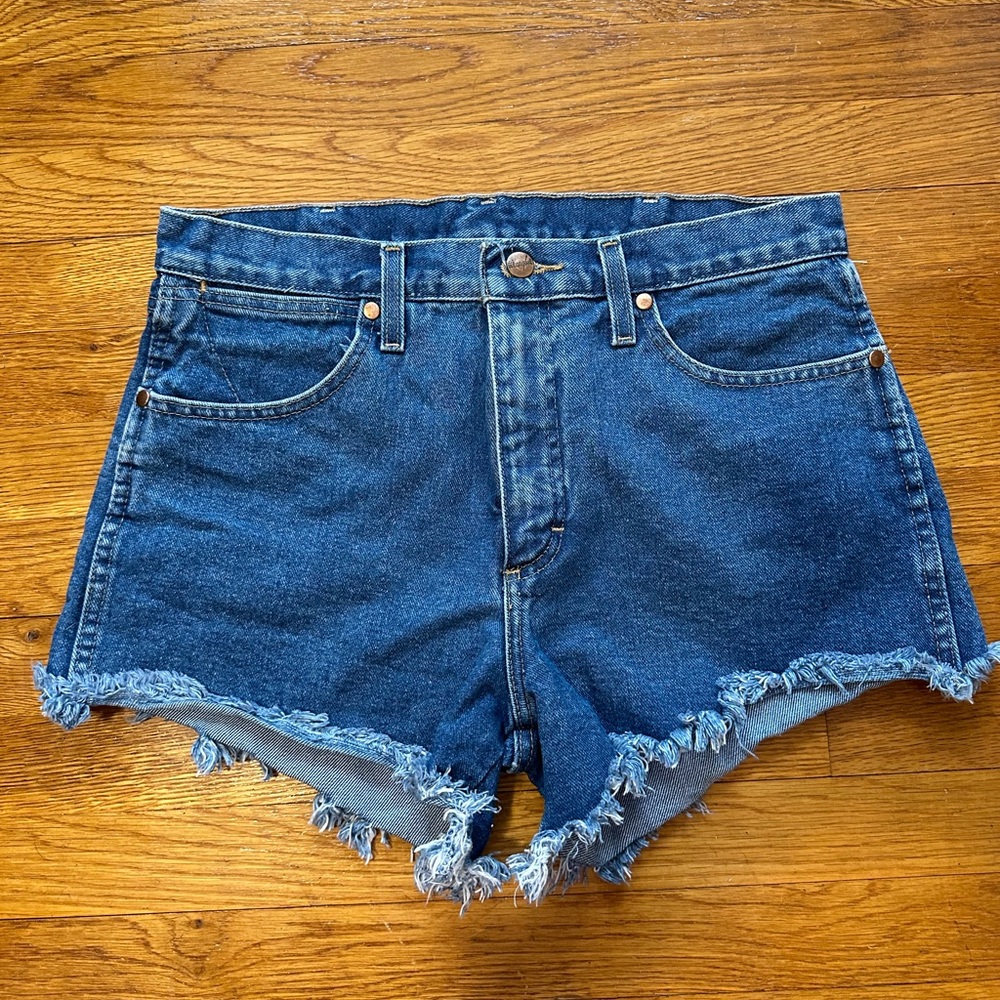 Wrangler Blue Jean Shorts with Frayed Hem